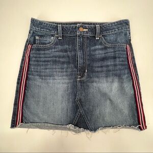 Hollister Red Blue Side Striped Ultra High Rise Mini Jean Skirt Size 9 Women’s